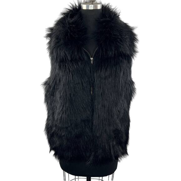 S13 NYC Womens Black Faux Fur Full Zip Sleeveless Lined Winter Vest Size S - Picture 1 of 8